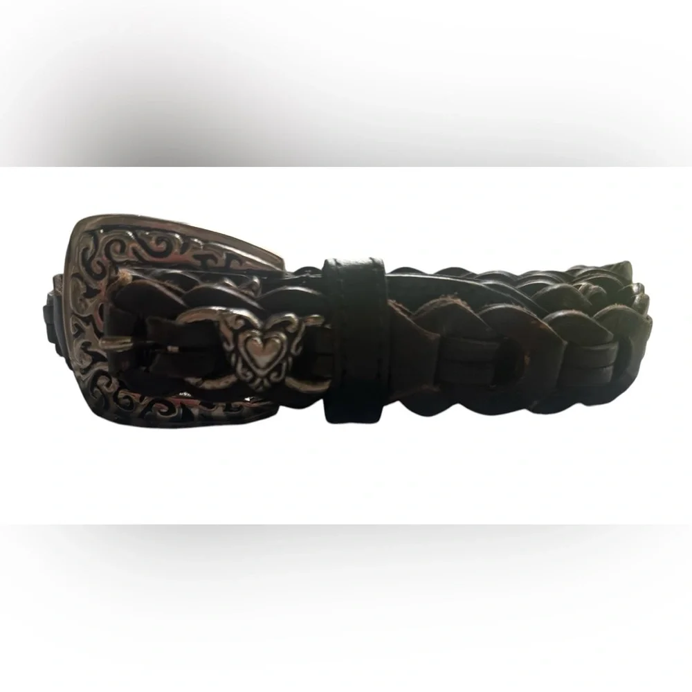 Braided Black Leather Belt with Silver Accents adjust to any of the woven links
